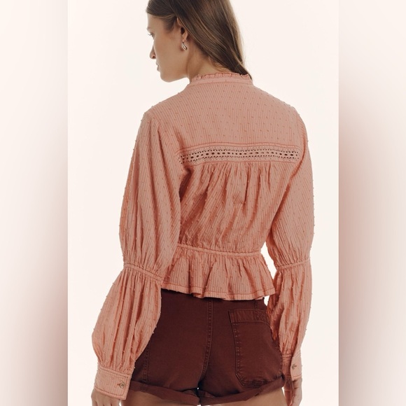 NWT! Anthropologie Pilcro Long Sleeve Delicate Blouse in Pink - Size Medium 🟤 - Picture 3 of 5